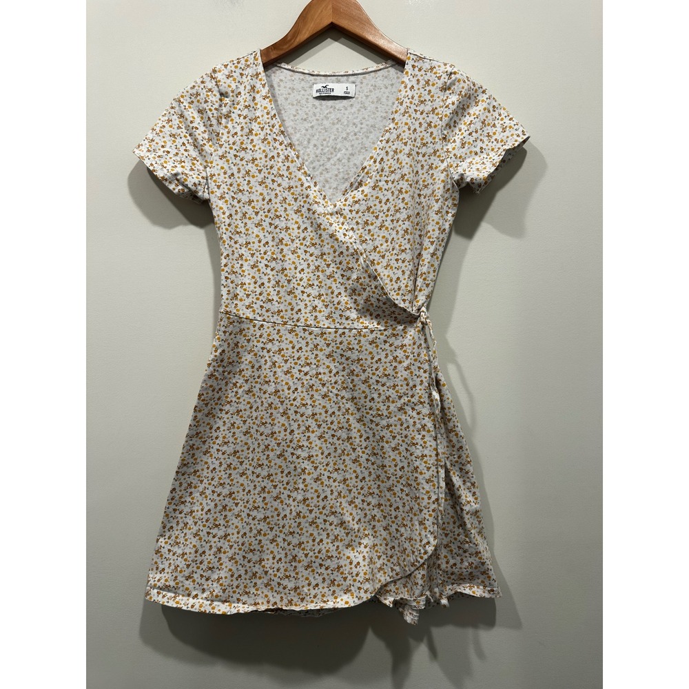 Hollister California Floral Print Short Sleeve dress Cream Orange Ditsy Small S